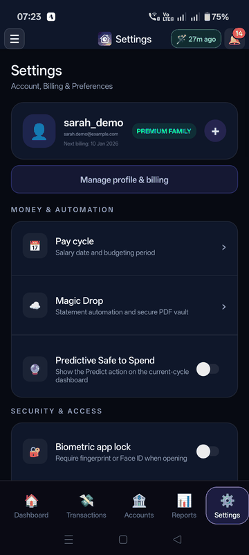 Mobile Settings Flow