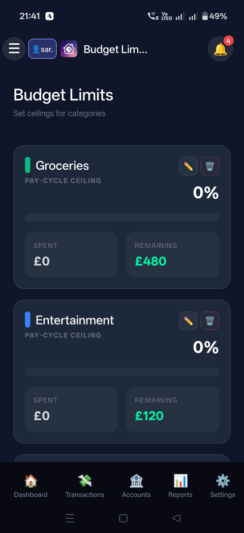Mobile Budget Limits Flow